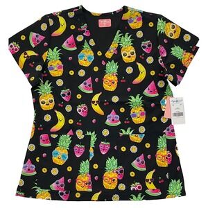 Tropical Scrub Pineapple Women's Medium NWT Black Mutli Color Fruit Ava Therese